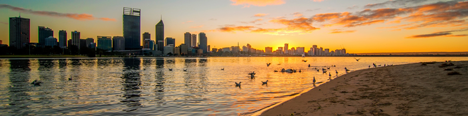 View of beach and city scape in Perth